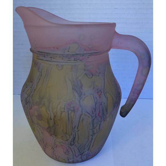 6 Inch Tall Art Glass Matte Pink Splatter Pitcher Vase - Picture 2 of 6